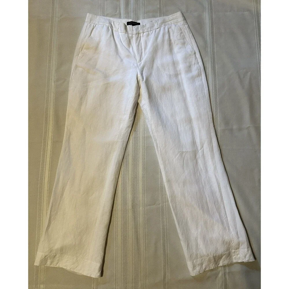 Banana Republic Logan White Linen Blend Straight Leg Tailored Trouser Pants 10